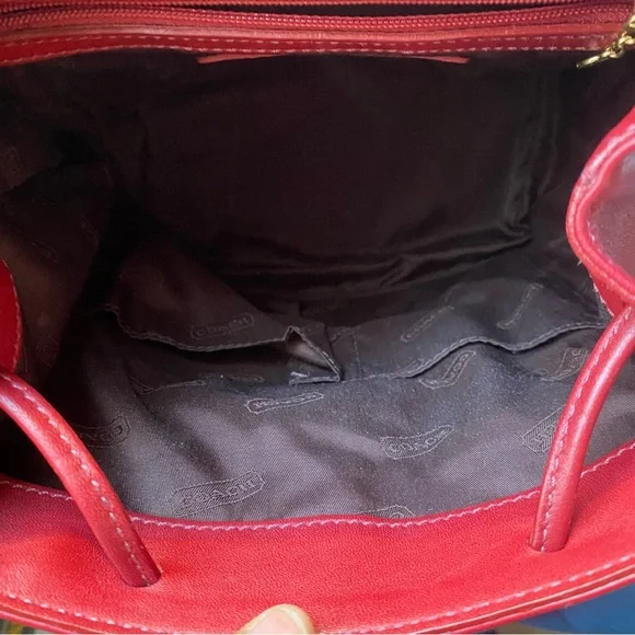 COACH VINTAGE RED LEATHER BACKPACK BAG - Picture 7 of 8